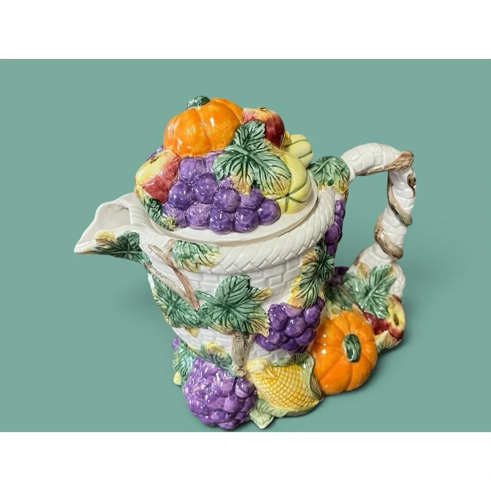 Fitz & Floyd Omnibus Harvest Bounty Cornucopia Ceramic 1993 Teapot Tea Pot 30 OZ